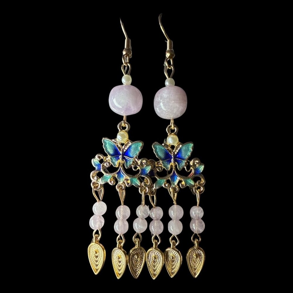 Earrings Rose Quartz Fashion accessories gemstone jewelry event butterfly gift
